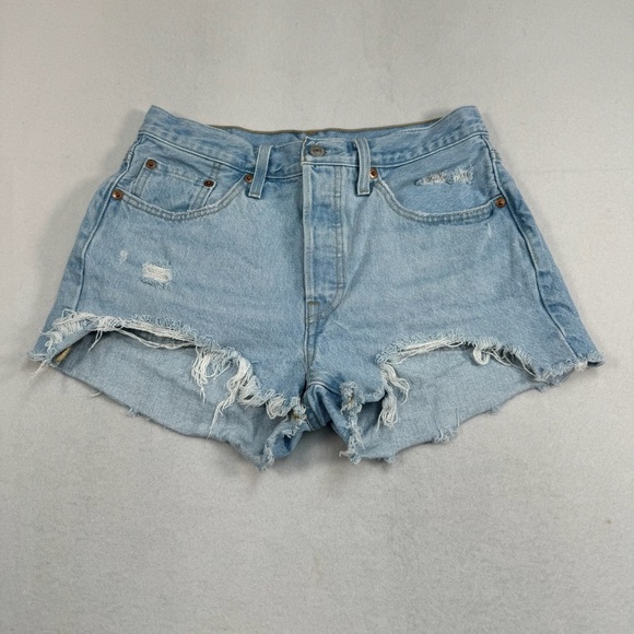 Levis 501 Cut Off Jean Shorts Womens Size 28 Light Blue Mid Rise Button Fly - Picture 1 of 10